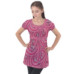 Pattern Doodle Design Drawing Puff Sleeve Tunic Top