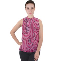 Pattern Doodle Design Drawing Mock Neck Chiffon Sleeveless Top