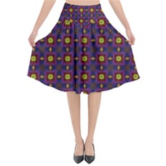 Background Image Ornament Flared Midi Skirt