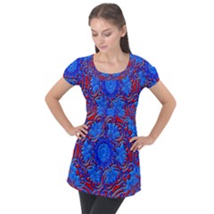 Background Fractals Surreal Design Art Puff Sleeve Tunic Top