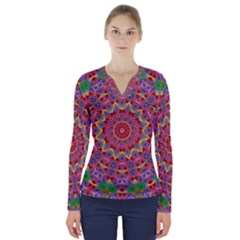 Background Image Decorative V-neck Long Sleeve Top by Pakrebo