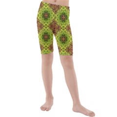 Tile Background Image Pattern Green Kids  Mid Length Swim Shorts by Pakrebo