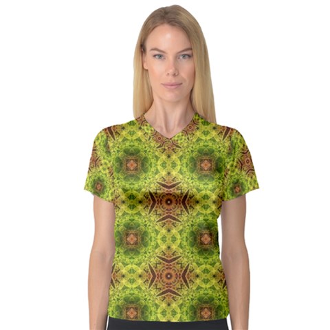 Tile Background Image Pattern Green V-neck Sport Mesh Tee by Pakrebo