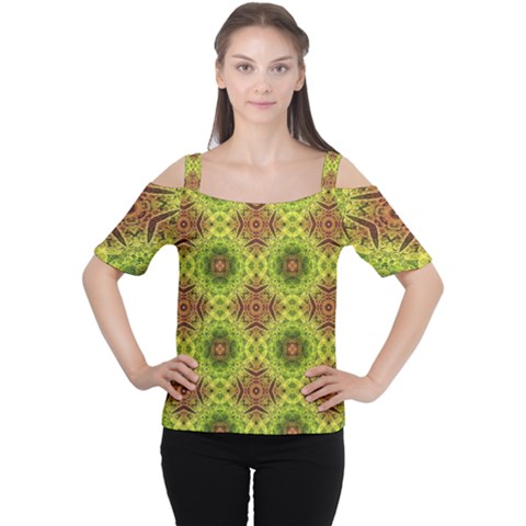 Tile Background Image Pattern Green Cutout Shoulder Tee by Pakrebo