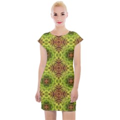 Tile Background Image Pattern Green Cap Sleeve Bodycon Dress