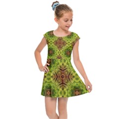 Tile Background Image Pattern Green Kids  Cap Sleeve Dress by Pakrebo