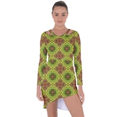 Tile Background Image Pattern Green Asymmetric Cut-out Shift Dress by Pakrebo