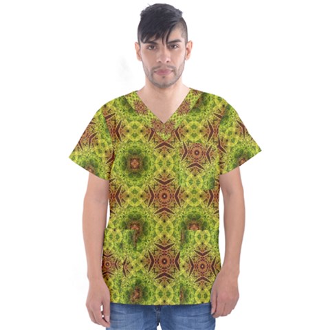 Tile Background Image Pattern Green Men s V-neck Scrub Top by Pakrebo