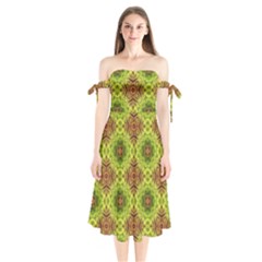 Tile Background Image Pattern Green Shoulder Tie Bardot Midi Dress by Pakrebo