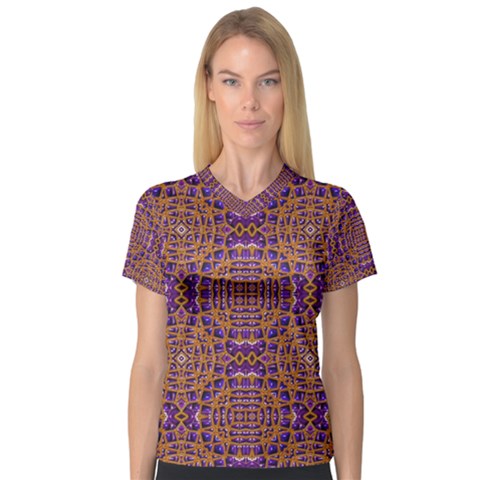 Background Image Decorative V-neck Sport Mesh Tee by Pakrebo