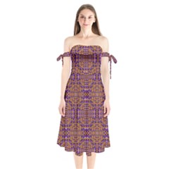 Background Image Decorative Shoulder Tie Bardot Midi Dress by Pakrebo