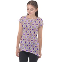 Background Image Tile Geometric Cap Sleeve High Low Top