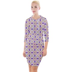 Background Image Tile Geometric Quarter Sleeve Hood Bodycon Dress