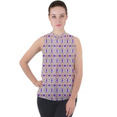 Background Image Tile Geometric Mock Neck Chiffon Sleeveless Top