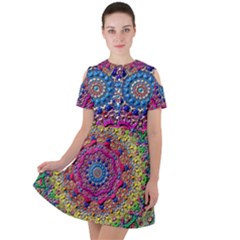 Background Fractals Surreal Design 3d Short Sleeve Shoulder Cut Out Dress 