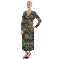 Fractal  Background Graphic Velvet Maxi Wrap Dress