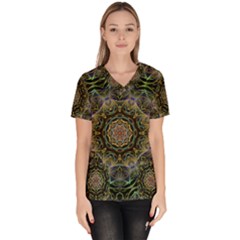 Fractal  Background Graphic Women s V-neck Scrub Top by Pakrebo