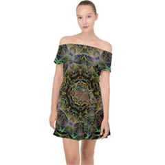 Fractal  Background Graphic Off Shoulder Chiffon Dress