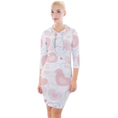 Pastel Pink Hearts Quarter Sleeve Hood Bodycon Dress