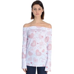 Pastel Pink Hearts Off Shoulder Long Sleeve Top