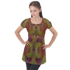 Pattern Background Puff Sleeve Tunic Top