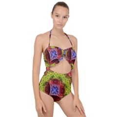 Tile Background Image Pattern Scallop Top Cut Out Swimsuit