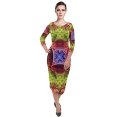 Tile Background Image Pattern Quarter Sleeve Midi Velour Bodycon Dress