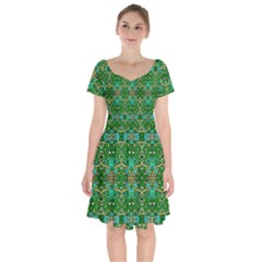 Met Plates 1 Short Sleeve Bardot Dress by ArtworkByPatrick