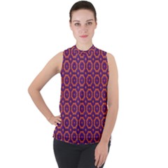 Background Image Wallpaper Mock Neck Chiffon Sleeveless Top