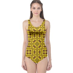 Tile Background Image Graphic Yellow One Piece Swimsuit by Pakrebo