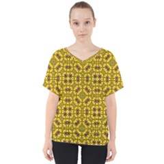 Tile Background Image Graphic Yellow V-neck Dolman Drape Top by Pakrebo