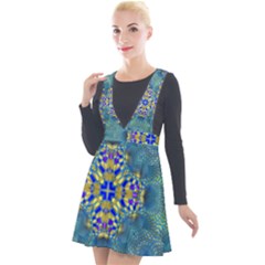 Tile Background Image Graphic Plunge Pinafore Velour Dress