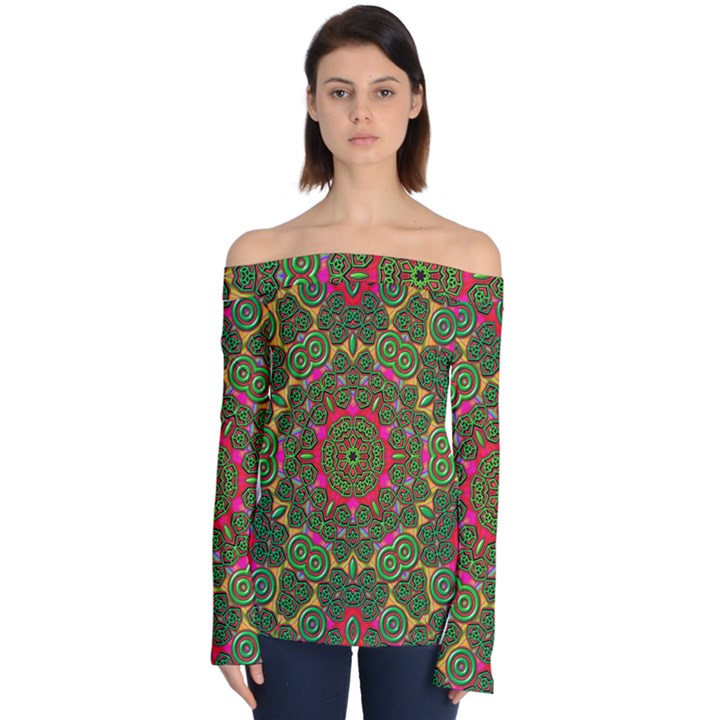 Background Image Pattern Off Shoulder Long Sleeve Top