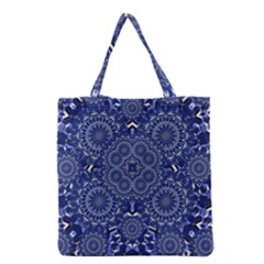 Farbenpracht Kaleidoscope Blue Grocery Tote Bag by Pakrebo