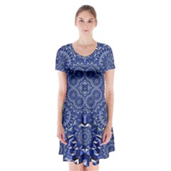 Farbenpracht Kaleidoscope Blue Short Sleeve V-neck Flare Dress by Pakrebo