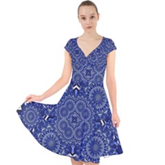 Farbenpracht Kaleidoscope Blue Cap Sleeve Front Wrap Midi Dress by Pakrebo