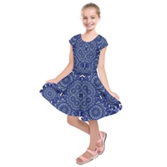 Farbenpracht Kaleidoscope Blue Kids  Short Sleeve Dress by Pakrebo