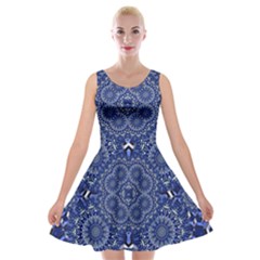 Farbenpracht Kaleidoscope Blue Velvet Skater Dress by Pakrebo