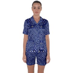 Farbenpracht Kaleidoscope Blue Satin Short Sleeve Pyjamas Set by Pakrebo