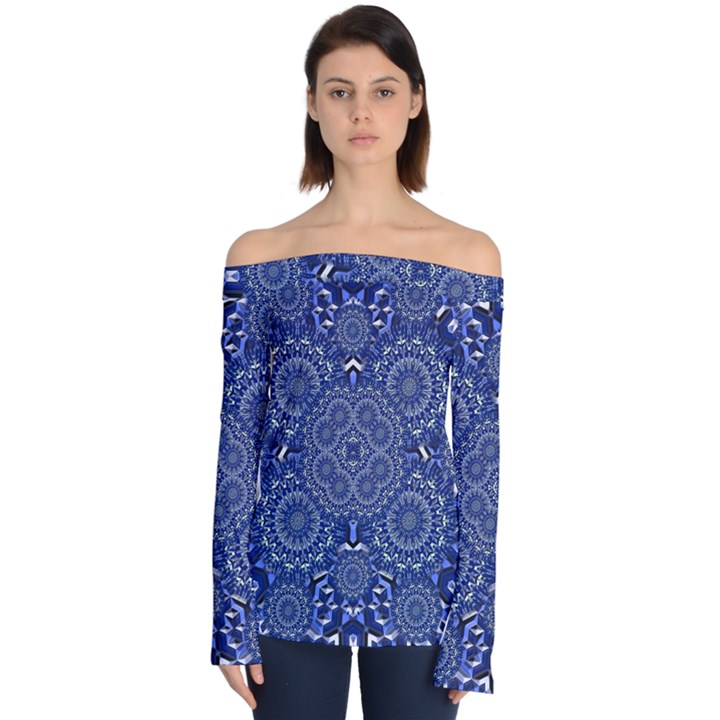 Farbenpracht Kaleidoscope Blue Off Shoulder Long Sleeve Top