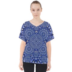 Farbenpracht Kaleidoscope Blue V-neck Dolman Drape Top by Pakrebo