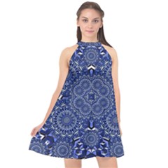 Farbenpracht Kaleidoscope Blue Halter Neckline Chiffon Dress  by Pakrebo