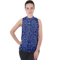 Farbenpracht Kaleidoscope Blue Mock Neck Chiffon Sleeveless Top by Pakrebo