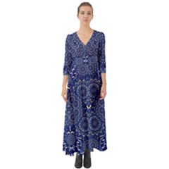 Farbenpracht Kaleidoscope Blue Button Up Boho Maxi Dress by Pakrebo