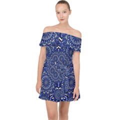 Farbenpracht Kaleidoscope Blue Off Shoulder Chiffon Dress by Pakrebo