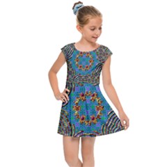 Tile Pattern Background Image Kids  Cap Sleeve Dress by Pakrebo