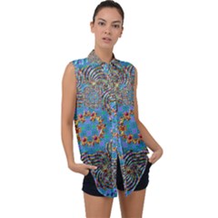 Tile Pattern Background Image Sleeveless Chiffon Button Shirt