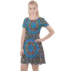 Tile Pattern Background Image Cap Sleeve Velour Dress 