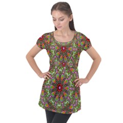 Fractal Image  Background Puff Sleeve Tunic Top