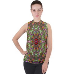 Fractal Image  Background Mock Neck Chiffon Sleeveless Top